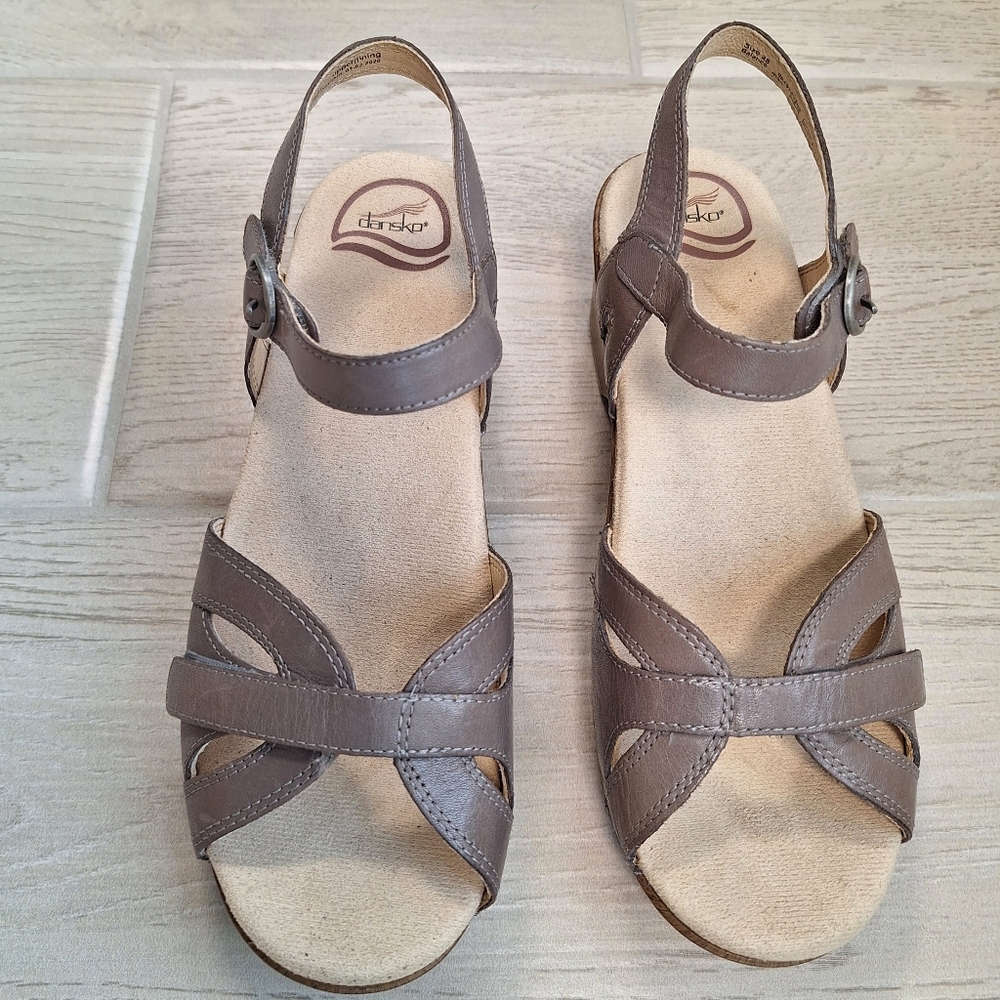Dansko Season Sandal Taupe Leather Strappy Chunky Comfort Women's Size 38 - 8 - Picture 3 of 10